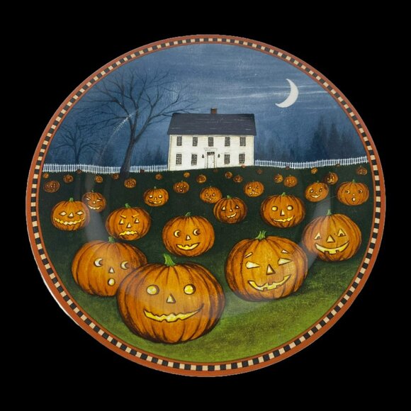 VTG Sakura Pumpkin Hollow David Carter Brown Plates Black Cat & Jack O' Lanterns - Picture 6 of 12
